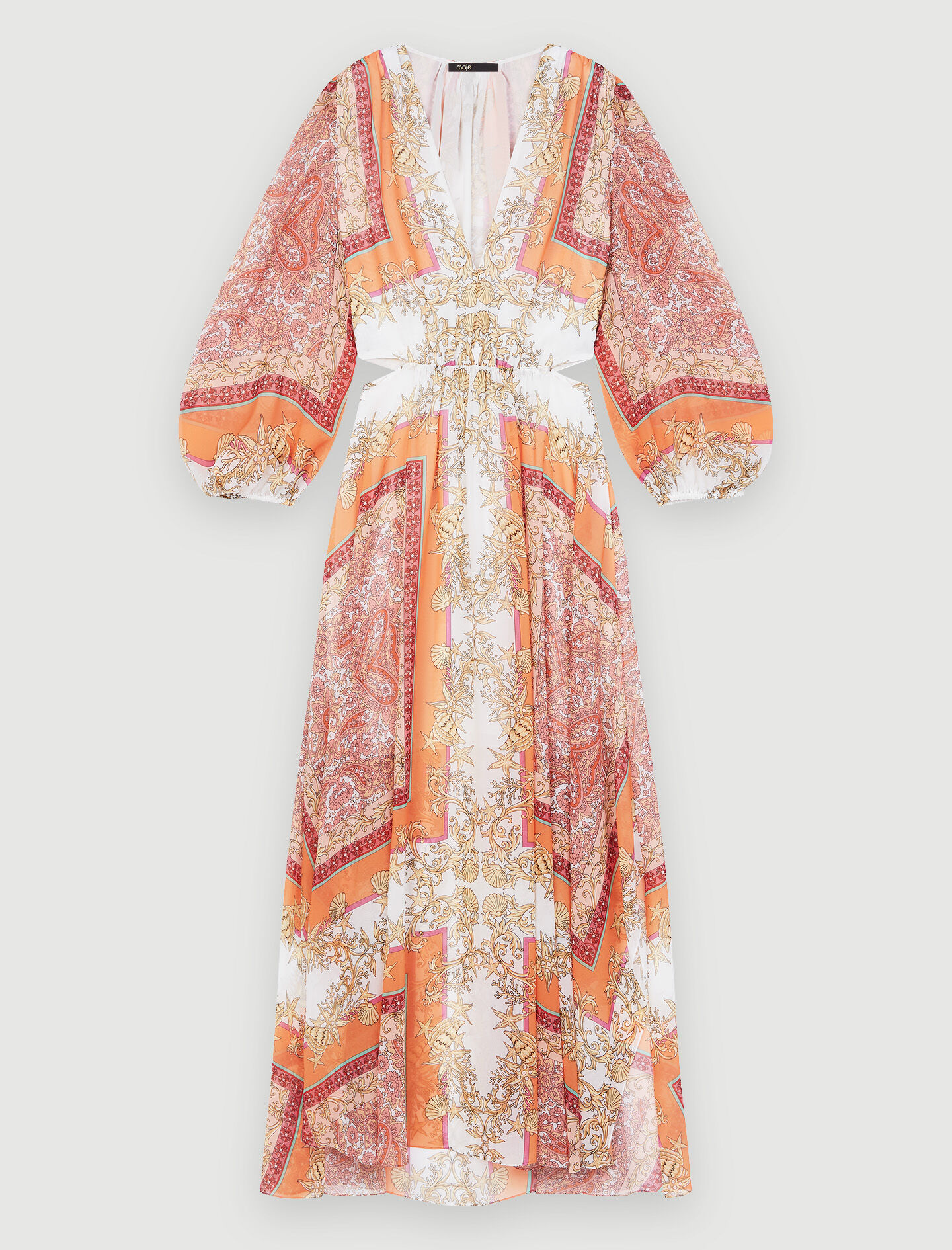 122ROQUILLAGE Muslin dress with scarf print See All Maje