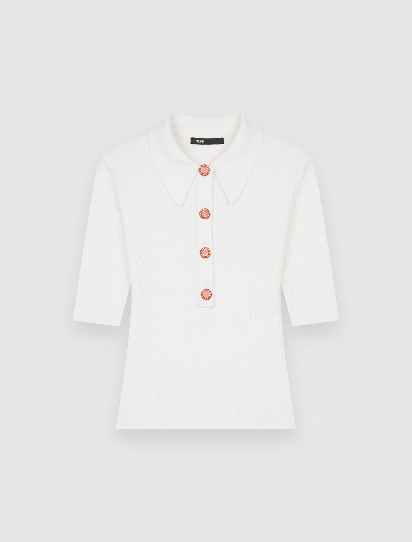 knit polo shirt with rhinestone buttons