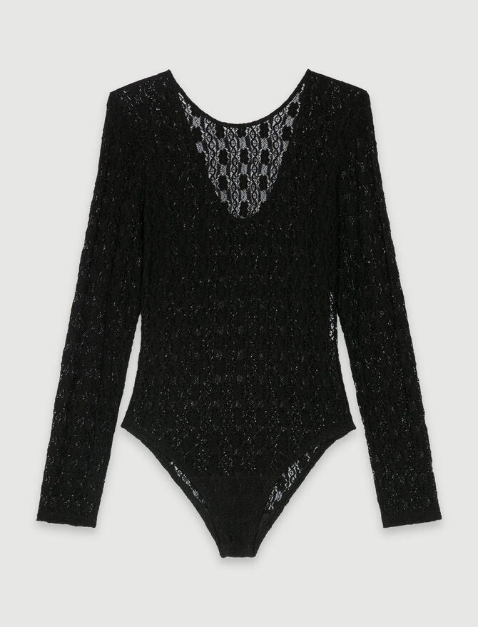 Plus Black Sheer Knit Bodysuit With Sleeves