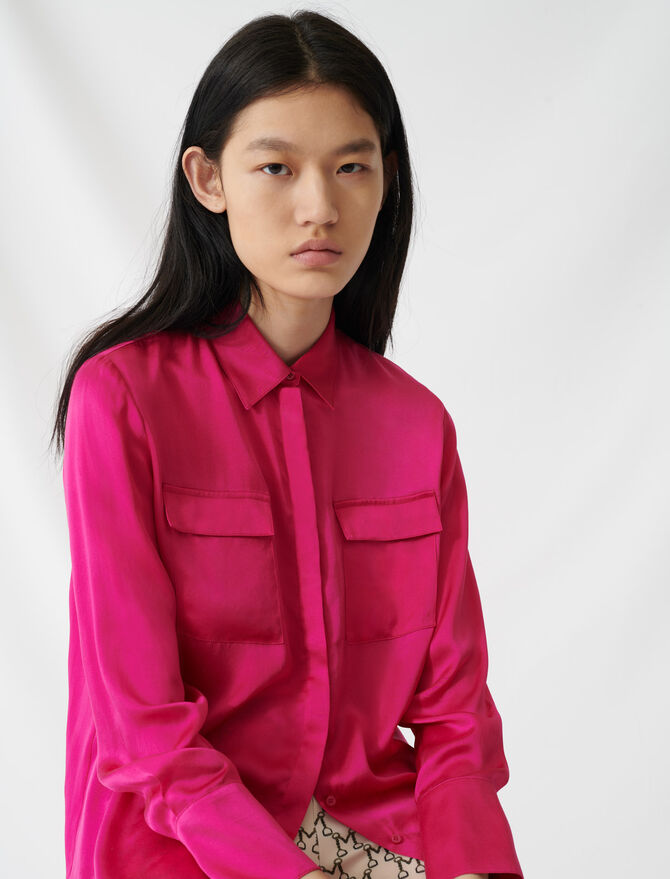 Fuchsia silk satin shirt - Tops & T-Shirts - MAJE