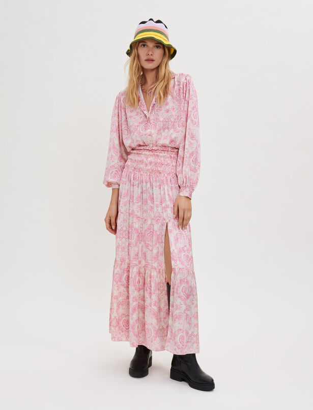 마쥬 스커트 MAJE Printed satin skirt,Pink cashmere