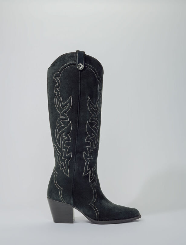 Maje High-leg cowboy boots,off black