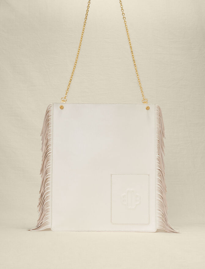 122FLATBAGLEATHER Clover leather bag with fringing - Large Bags - Maje.com