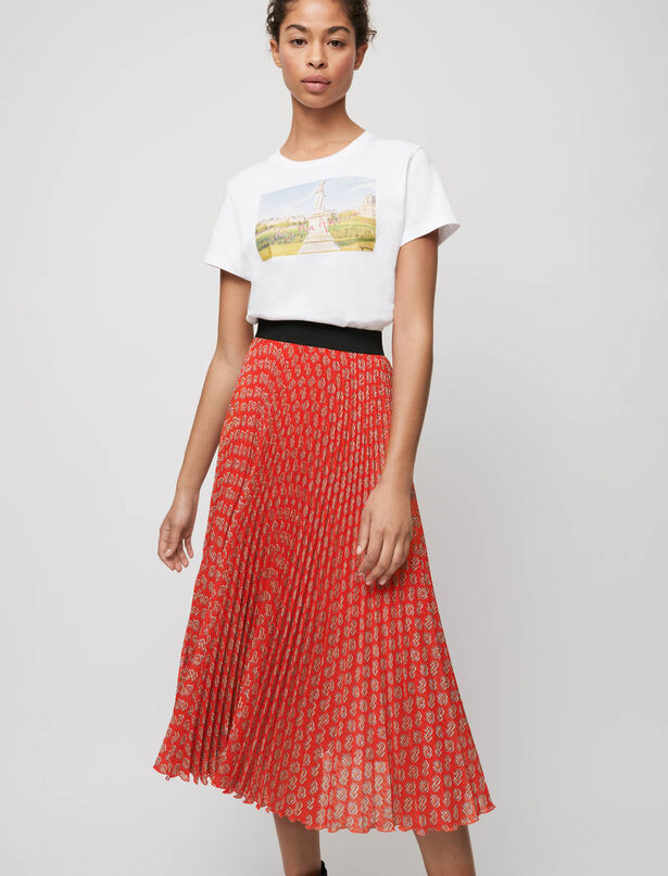 마쥬 프린트 플리츠 스커트 Pleated skirt with Maje print,M Red Monogram