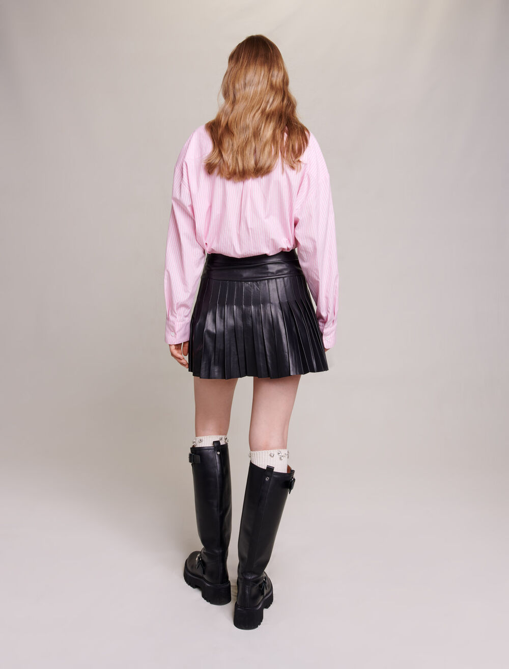 122JUNIA Pleated, flared leather skirt - Skirts & Shorts - Maje.com