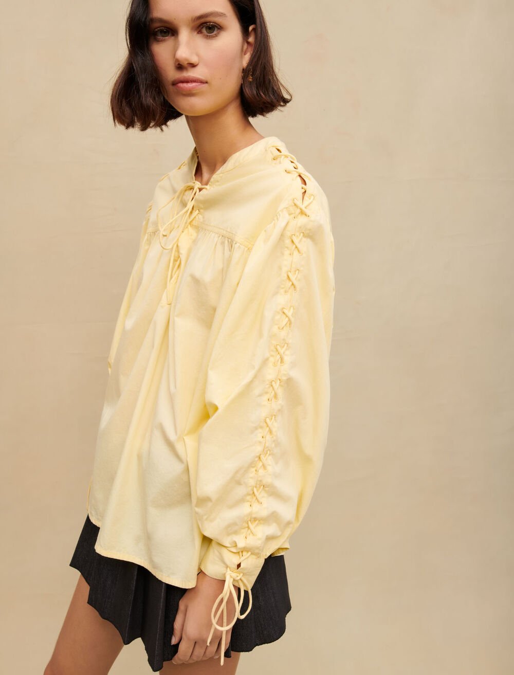 223LAMIL Medieval-style laced cotton shirt - Tops & Shirts - Maje.com
