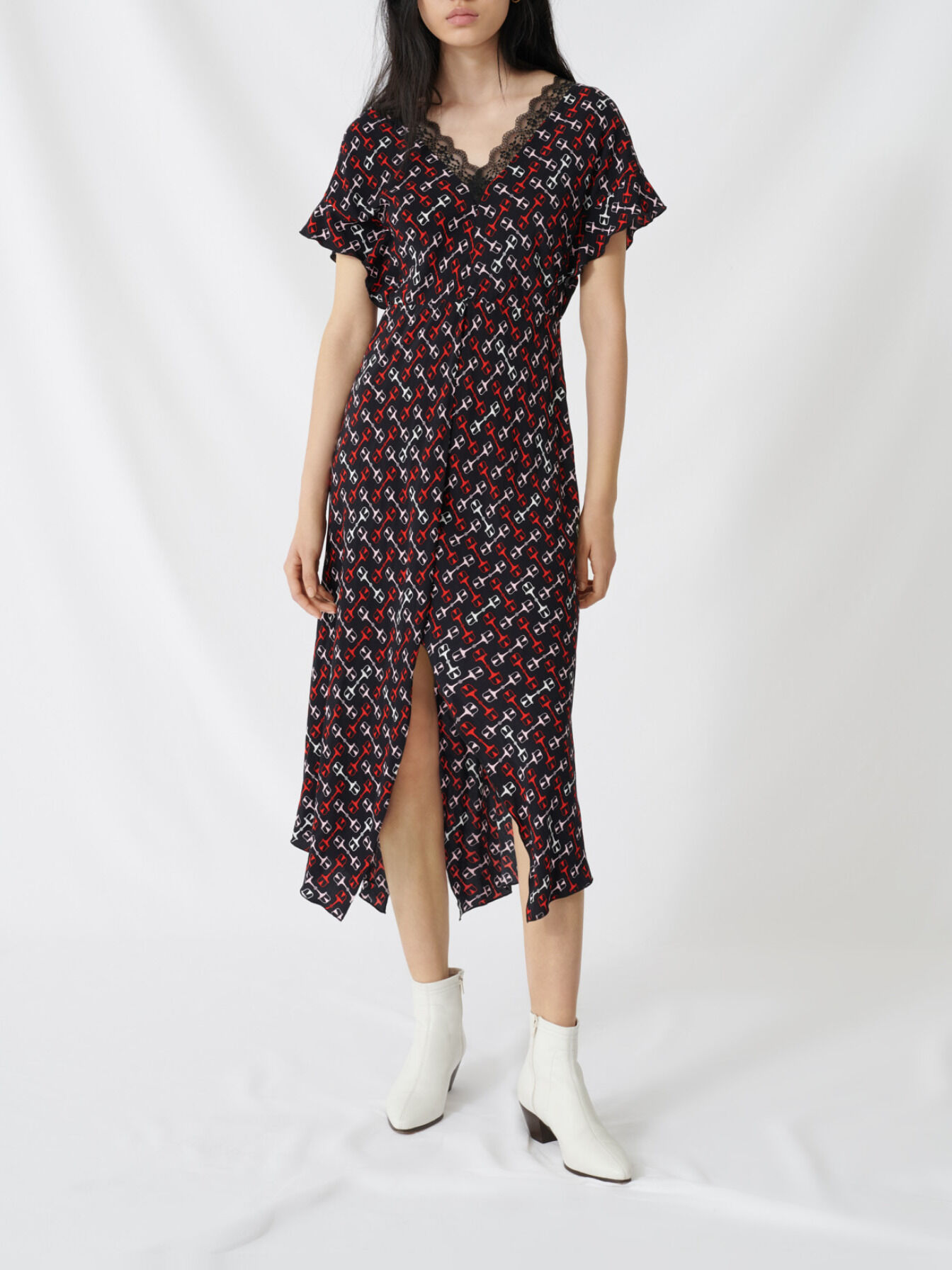 maje scarf dress in printed chiffon