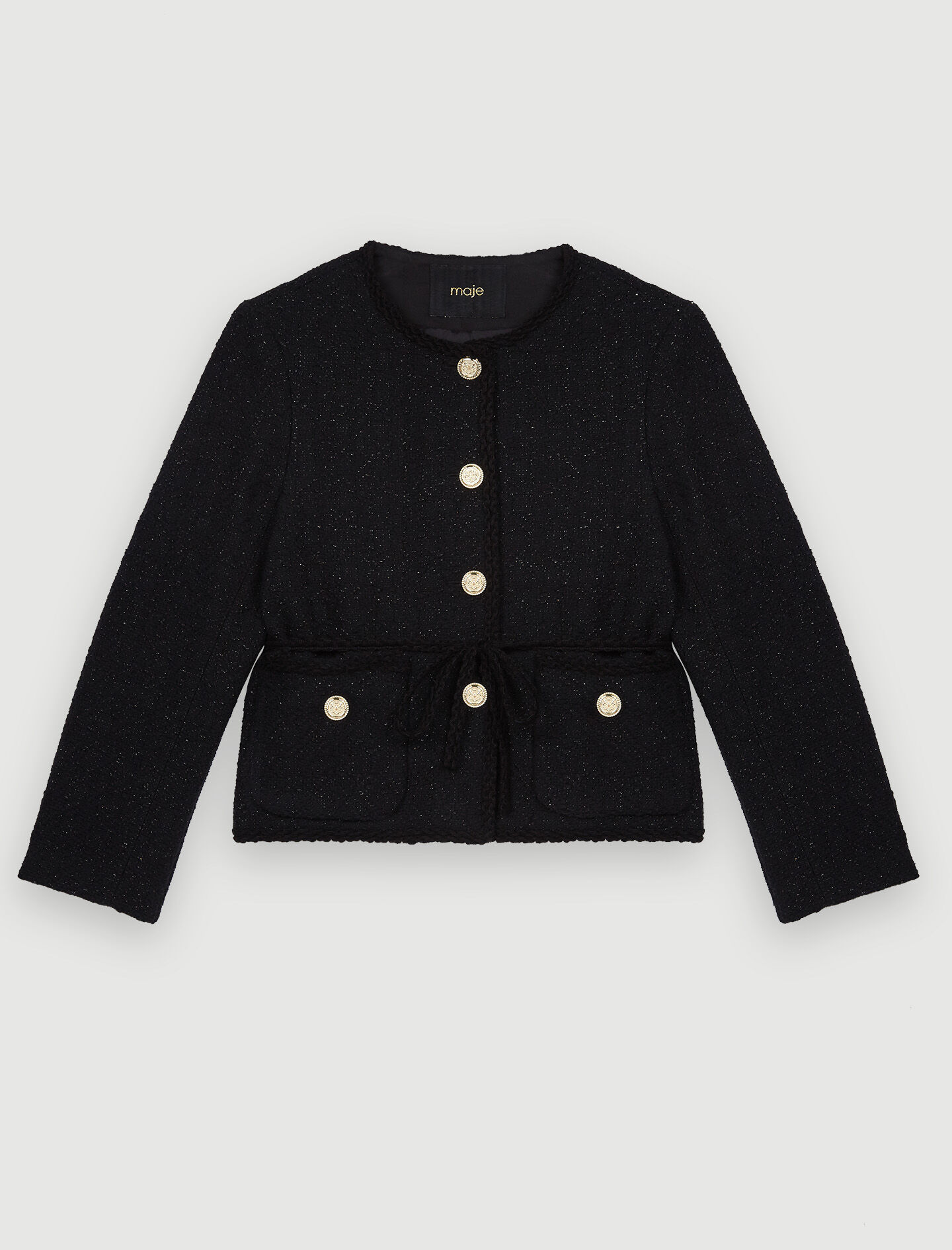 222VIOLETTE Belted shiny tweed jacket - Blazers & Jackets - Maje.com