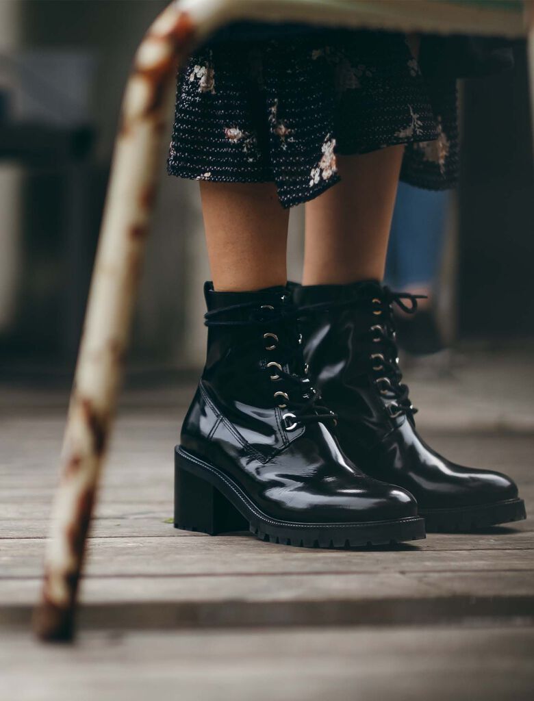 120FACTORY Black leather heeled boots - Boots - Maje.com