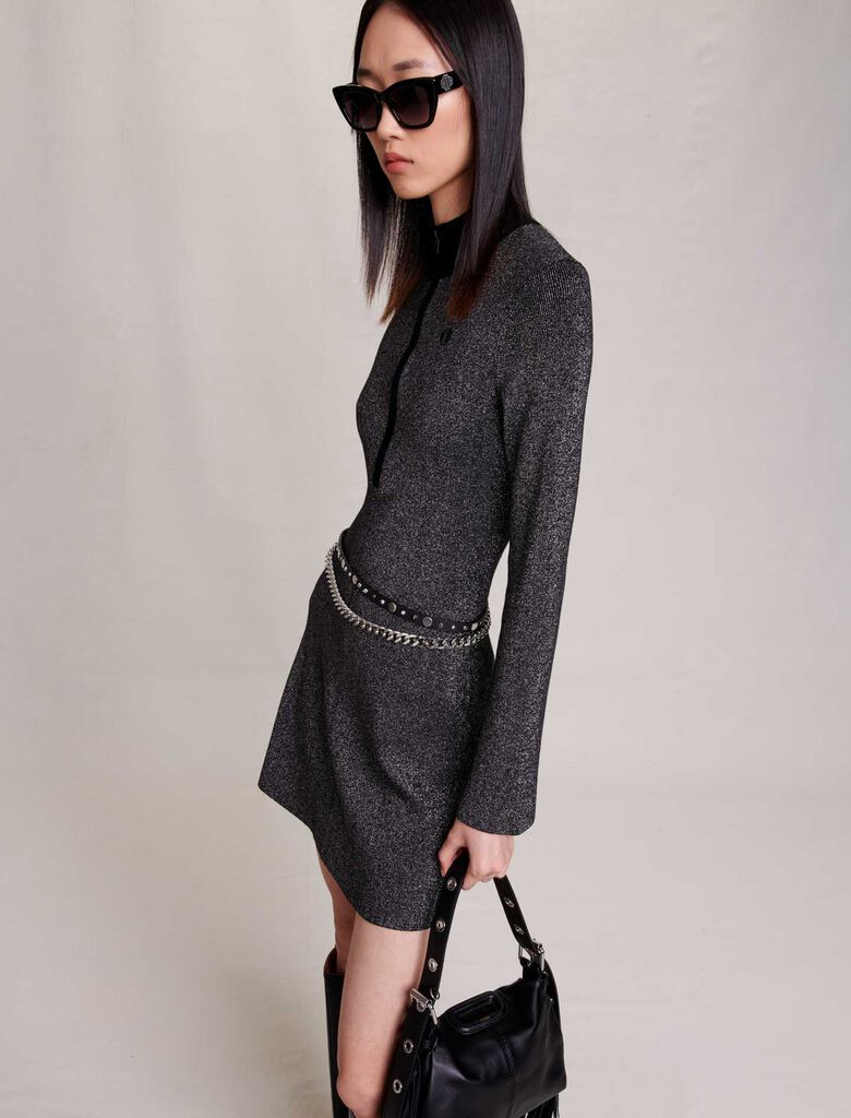 Womens Maje black Glitter-Knit Mini Dress