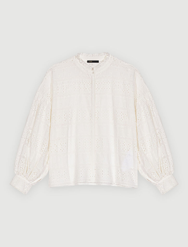 223CEANNO Embroidered white cotton blouse - Tops & Shirts - Maje.com