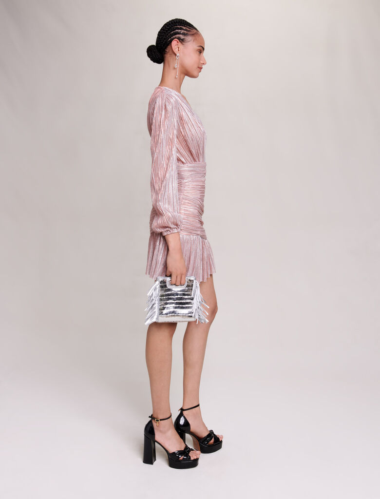 223RUNNYLO Pleated metallic fibre dress - Dresses - Maje.com