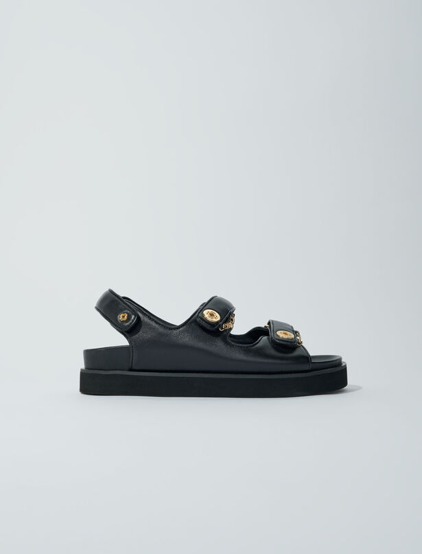 마쥬 Maje Flat leather sandals,Black