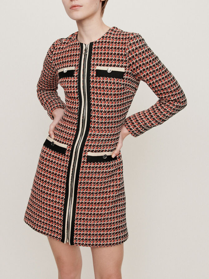 119ROMANE Tweed-style contrast dress - Dresses - Maje.com