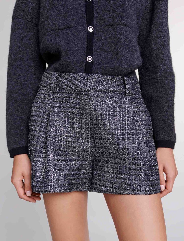 MAJE SHORTS Jacquard Skirt SILVER FLORAL SIZE 40 W 30 UK 12 MINI layered  29