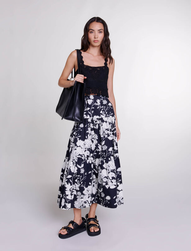 마쥬 Maje Floral print maxi skirt,Print ecru black Floral