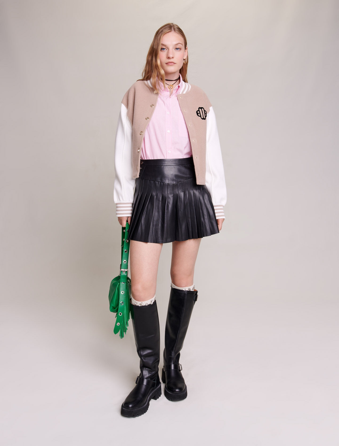122JUNIA Pleated, flared leather skirt - Skirts & Shorts - Maje.com