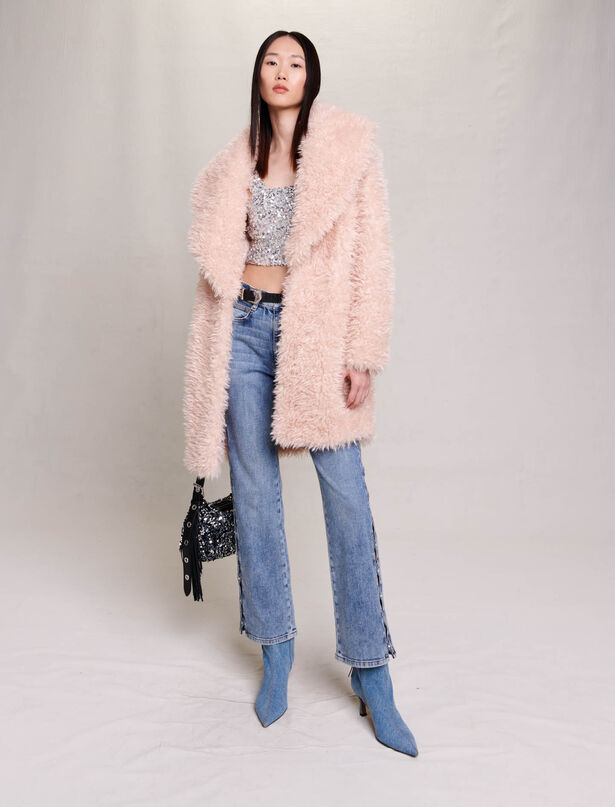 Maje Faux fur coat,powdery pink