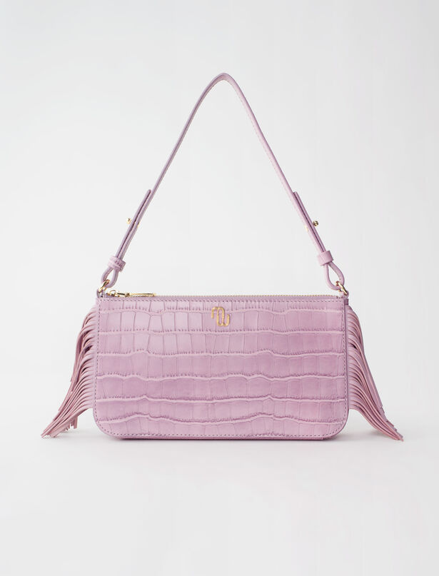 마쥬 Maje Baguette bag in embossed leather,Sugared pink