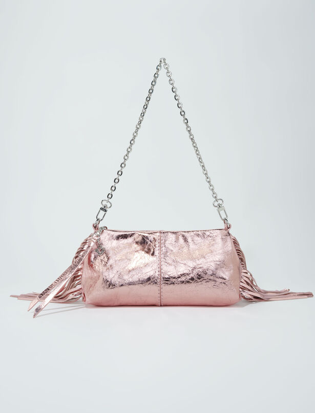 마쥬 Maje Metallic leather Miss M clutch bag,Metal Pink