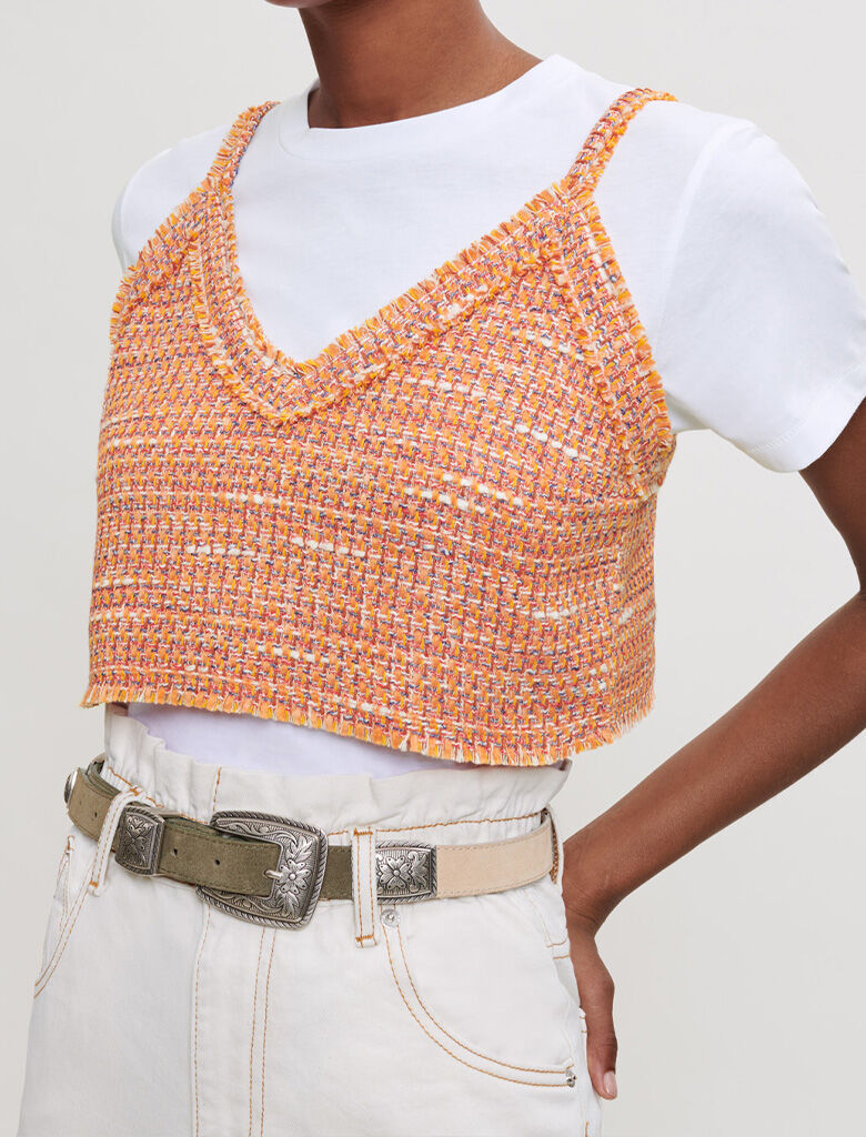 222TCROP Trompe l'oeil jersey and tweed T-shirt - Flash Sale 