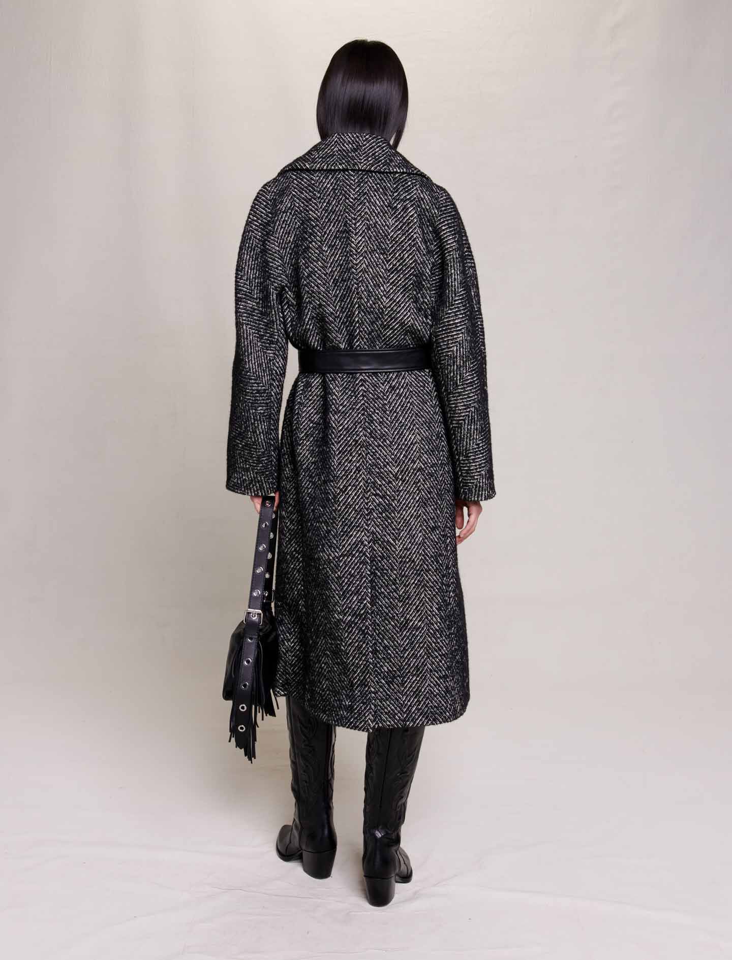 123GIVRON Long herringbone coat - Coats - Maje.com