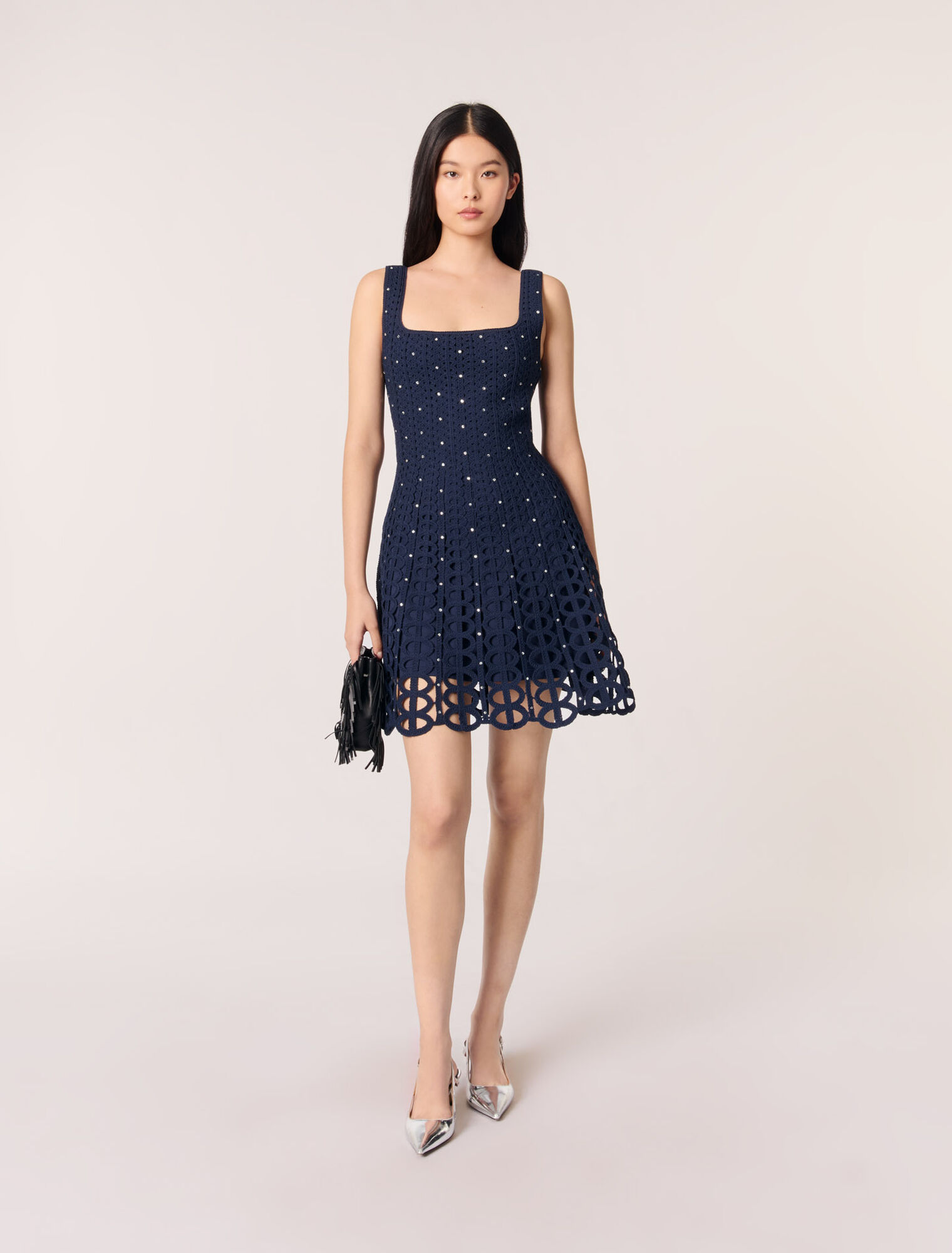 Rhinestone crochet mini dress