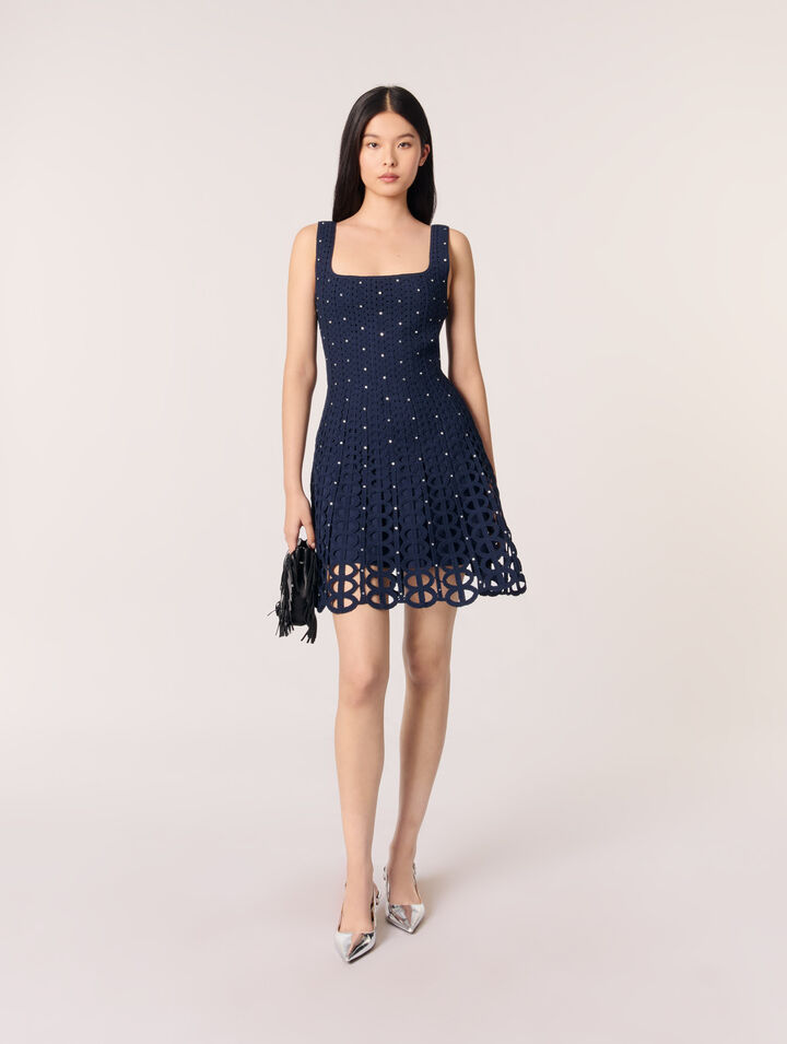 Rhinestone crochet mini dress