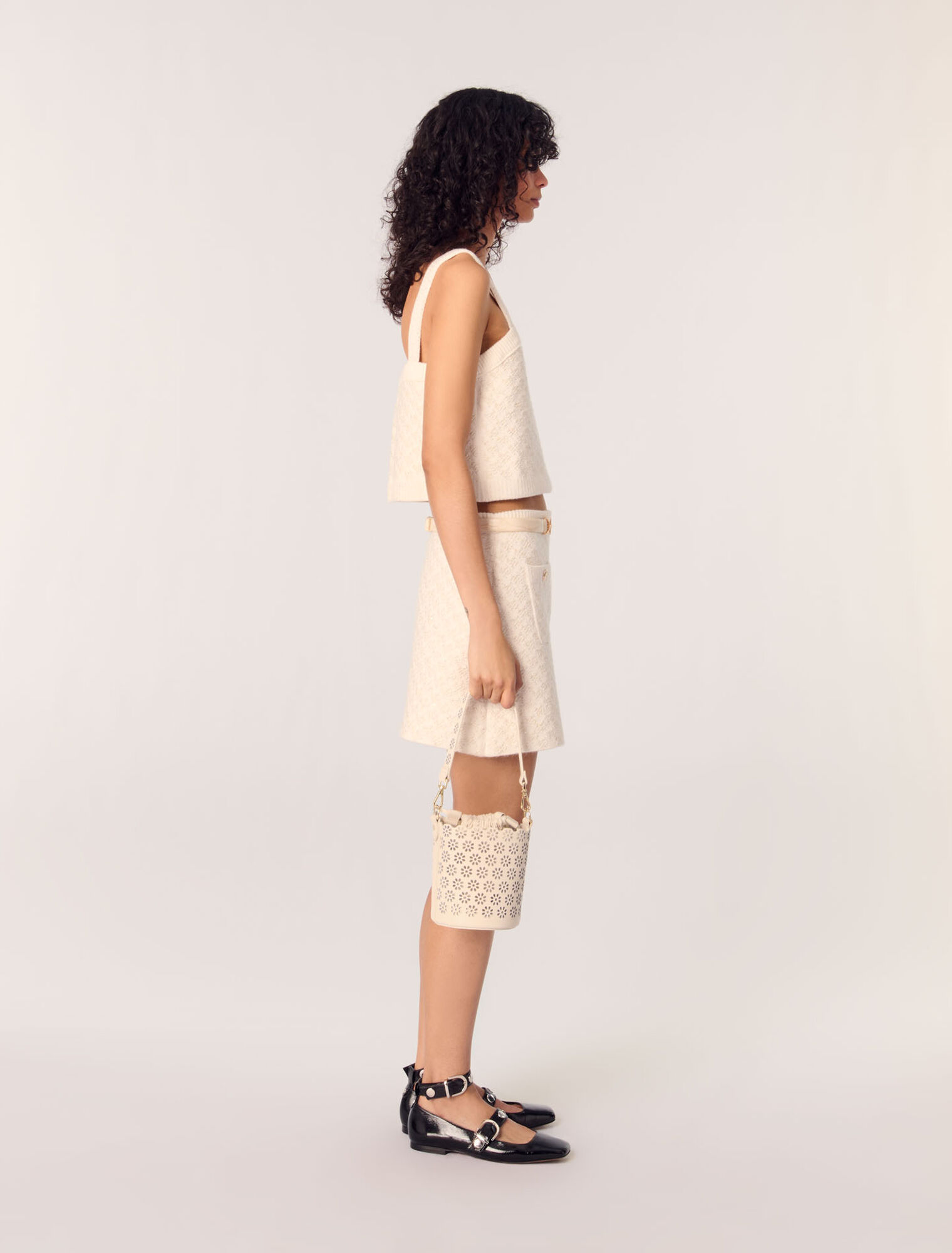 Tweed-effect knitted skirt