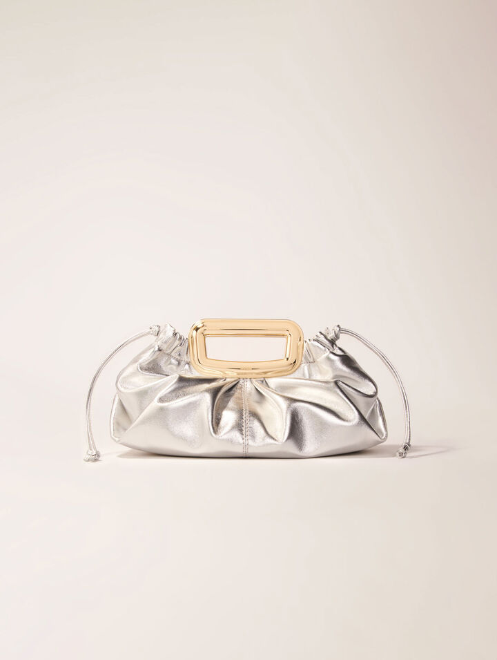 Leather metal handle clutch