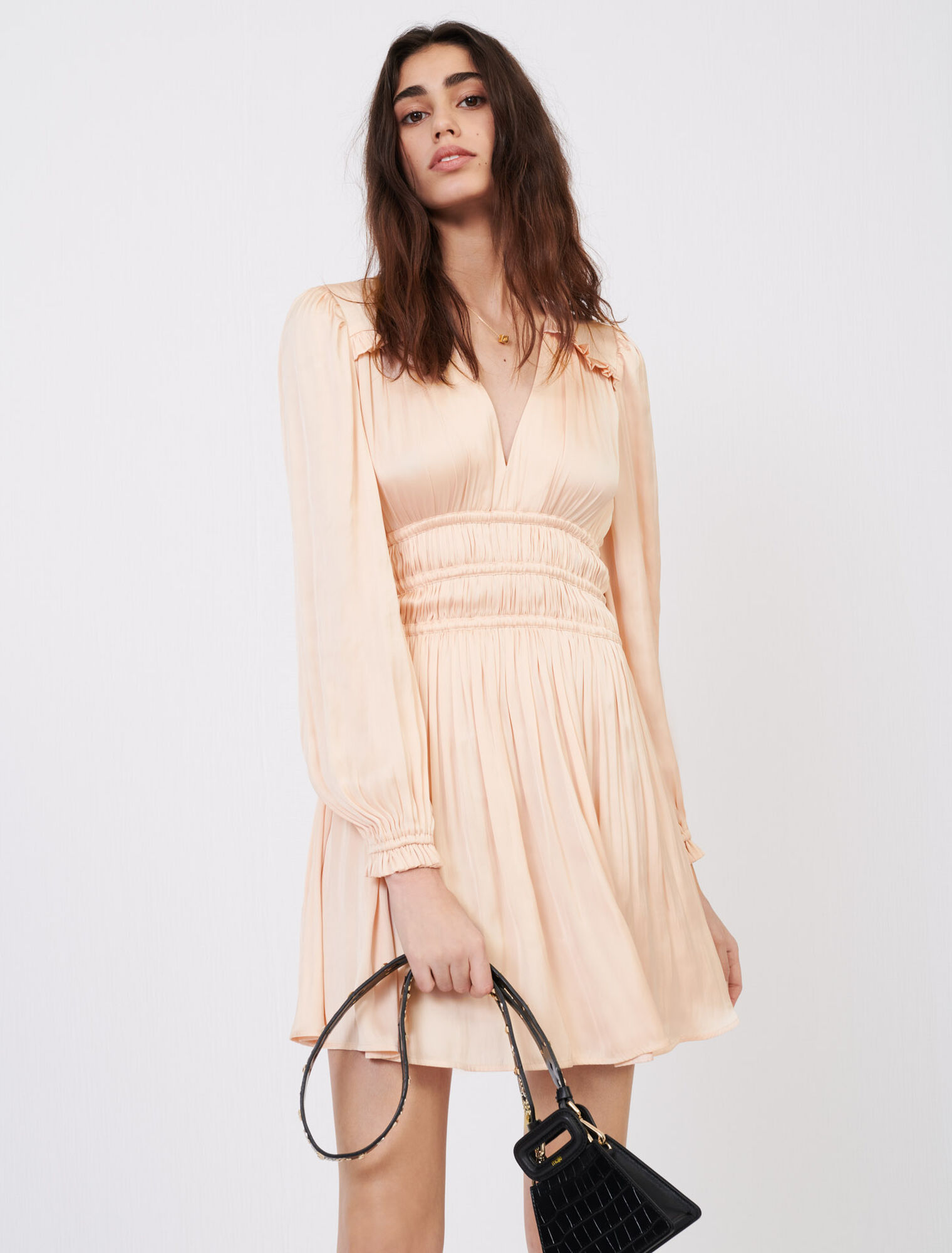 Mini satin dress with ruffles