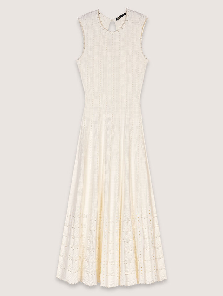 Beaded pointelle knit maxi dress 