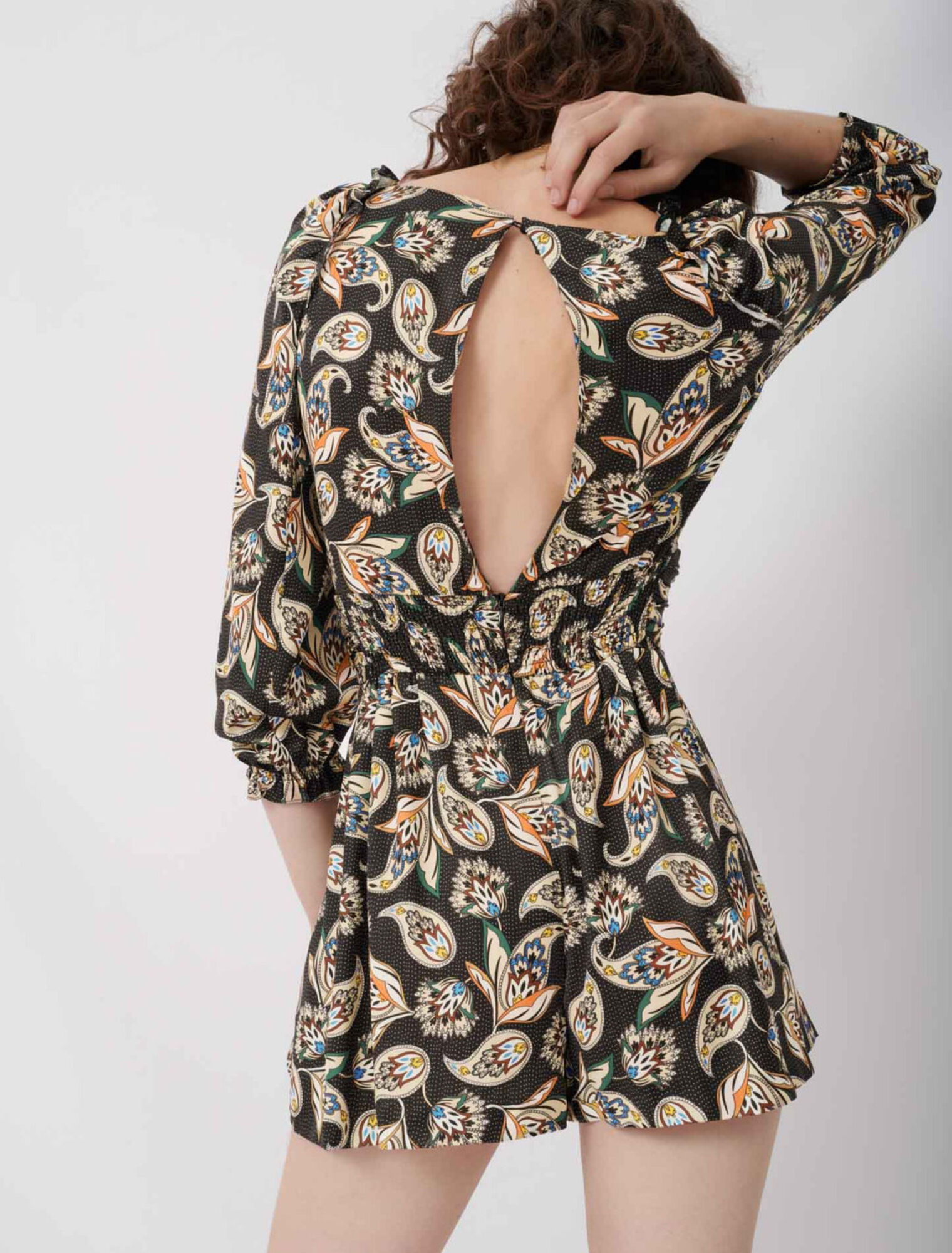 Printed satin jumpsuit shorts