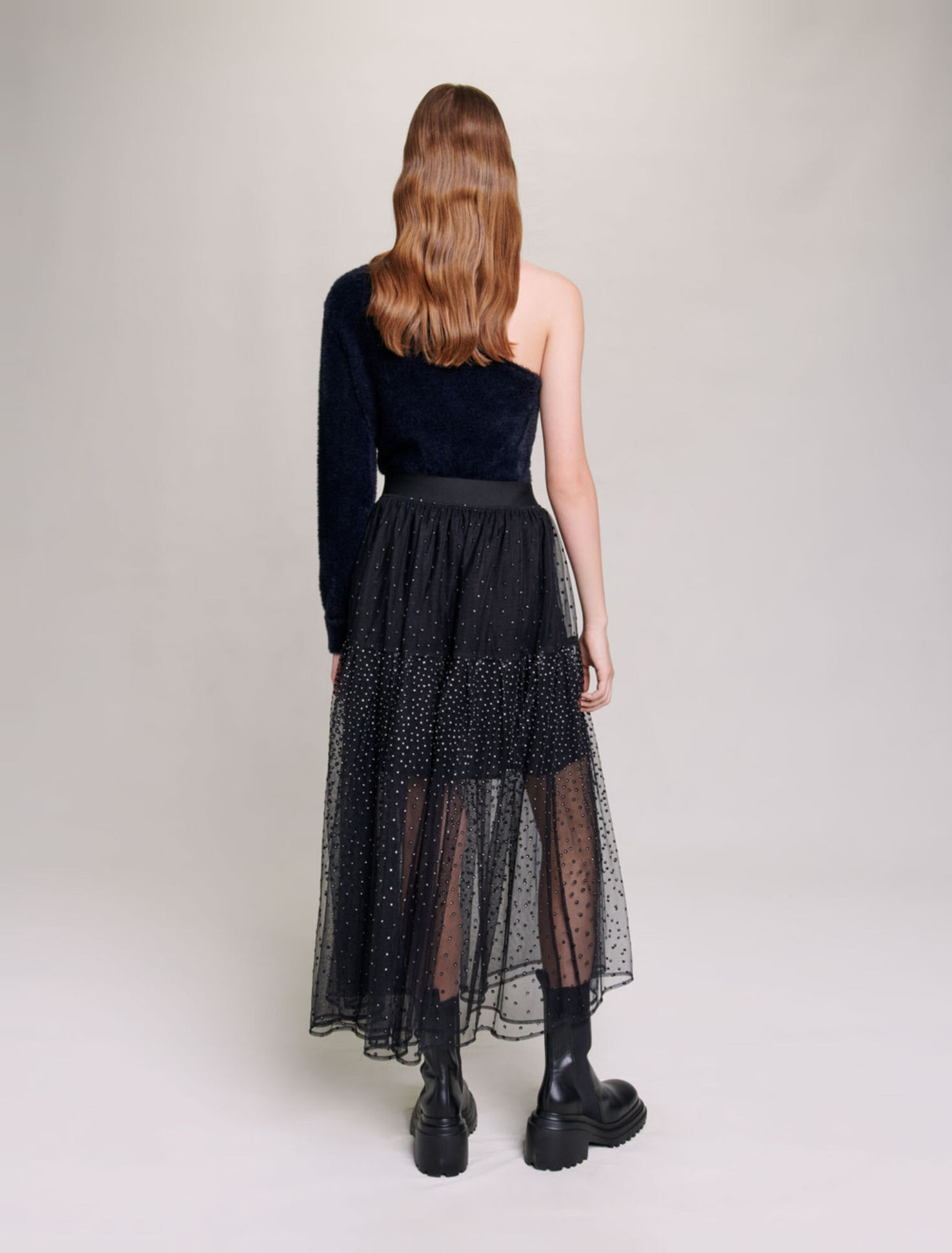 Glittery spotted long tulle skirt