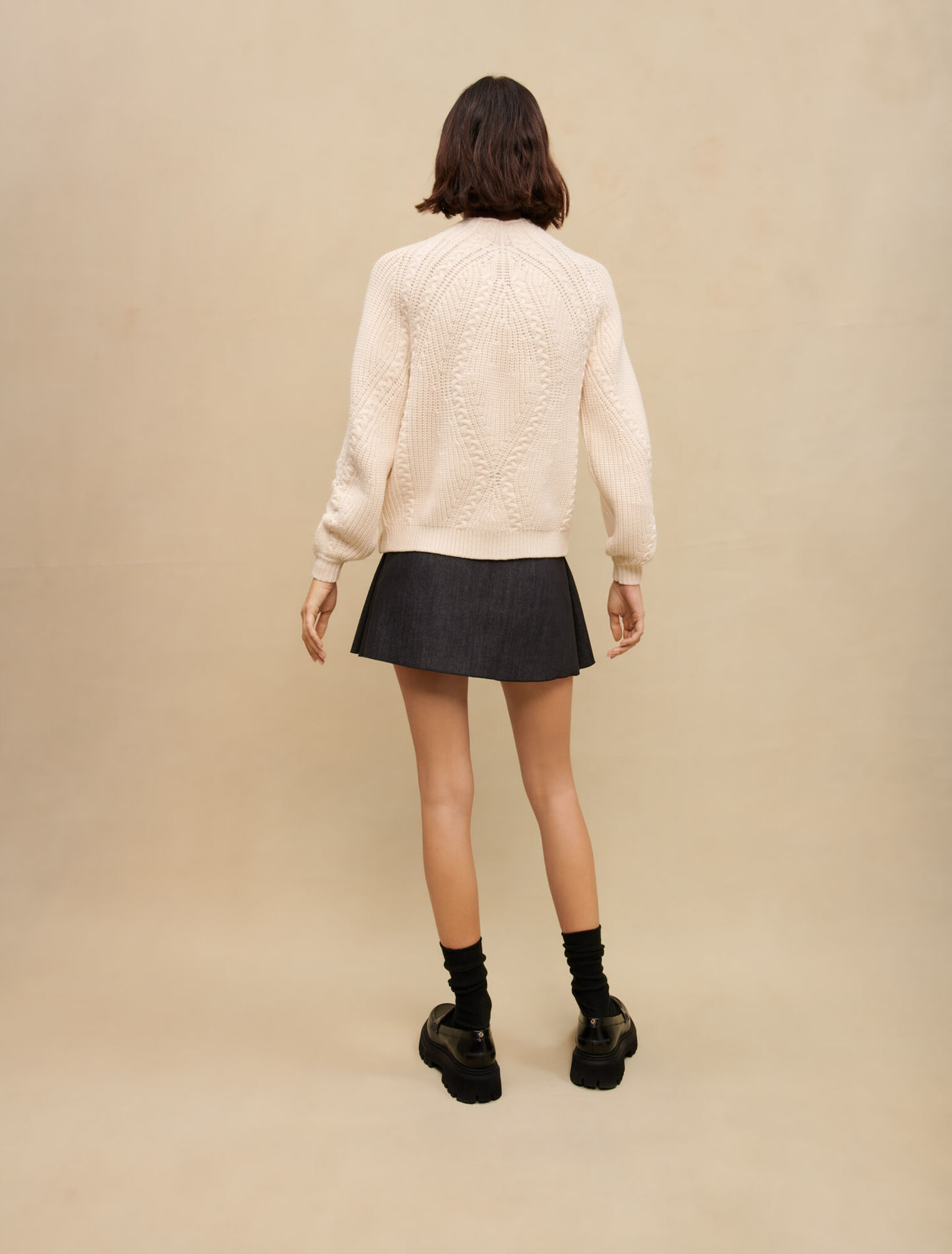 Ecru braided knit sweater