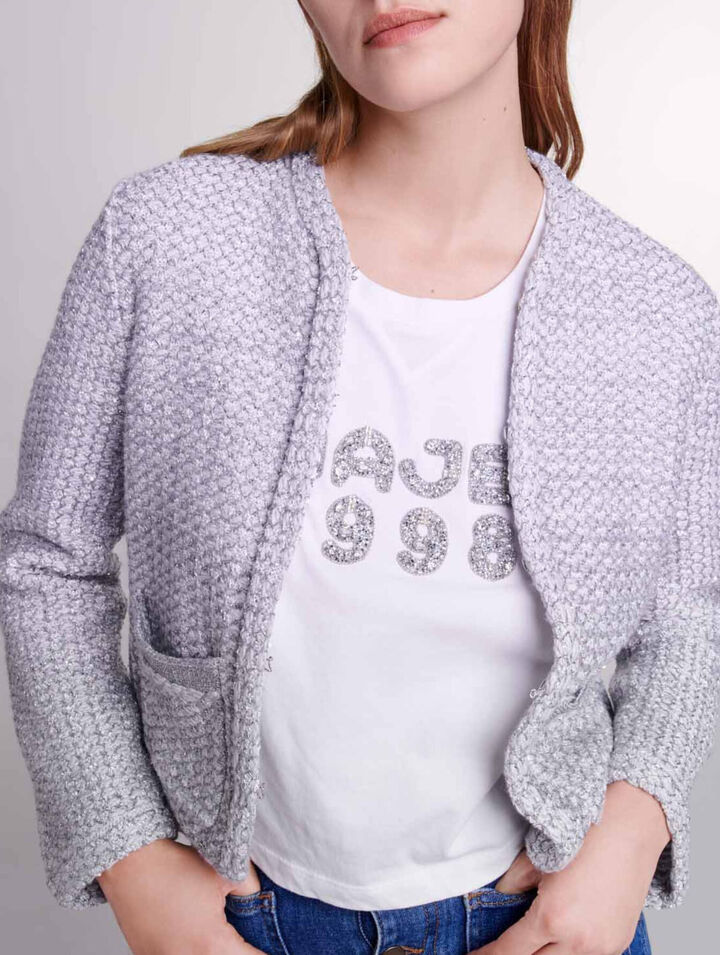 Tweed-look knit cardigan