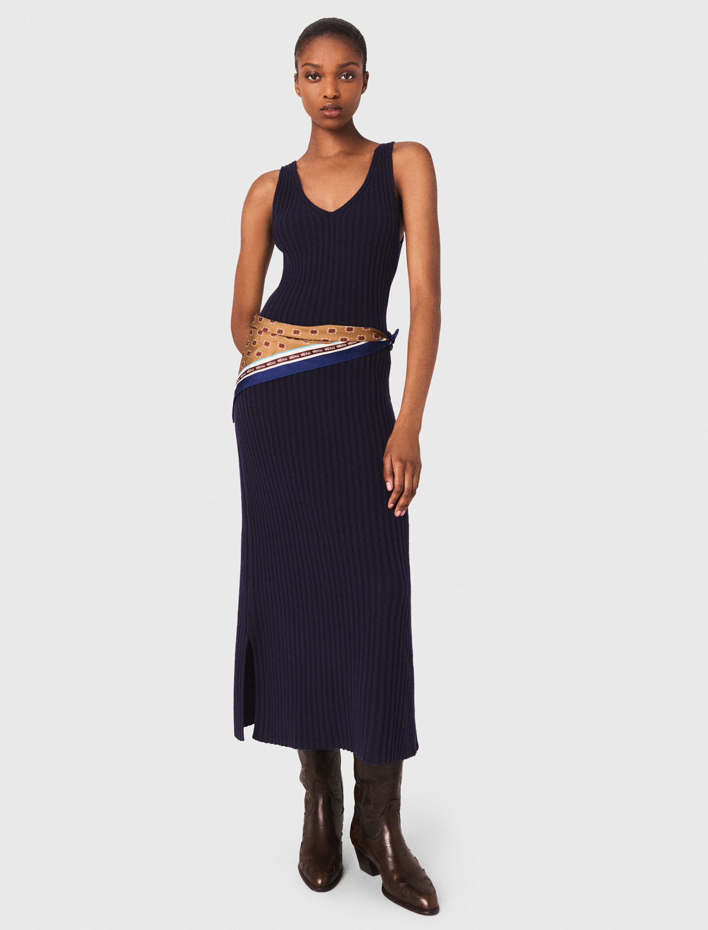 Knit maxi dress with removable sweater Blue For Women | Maje