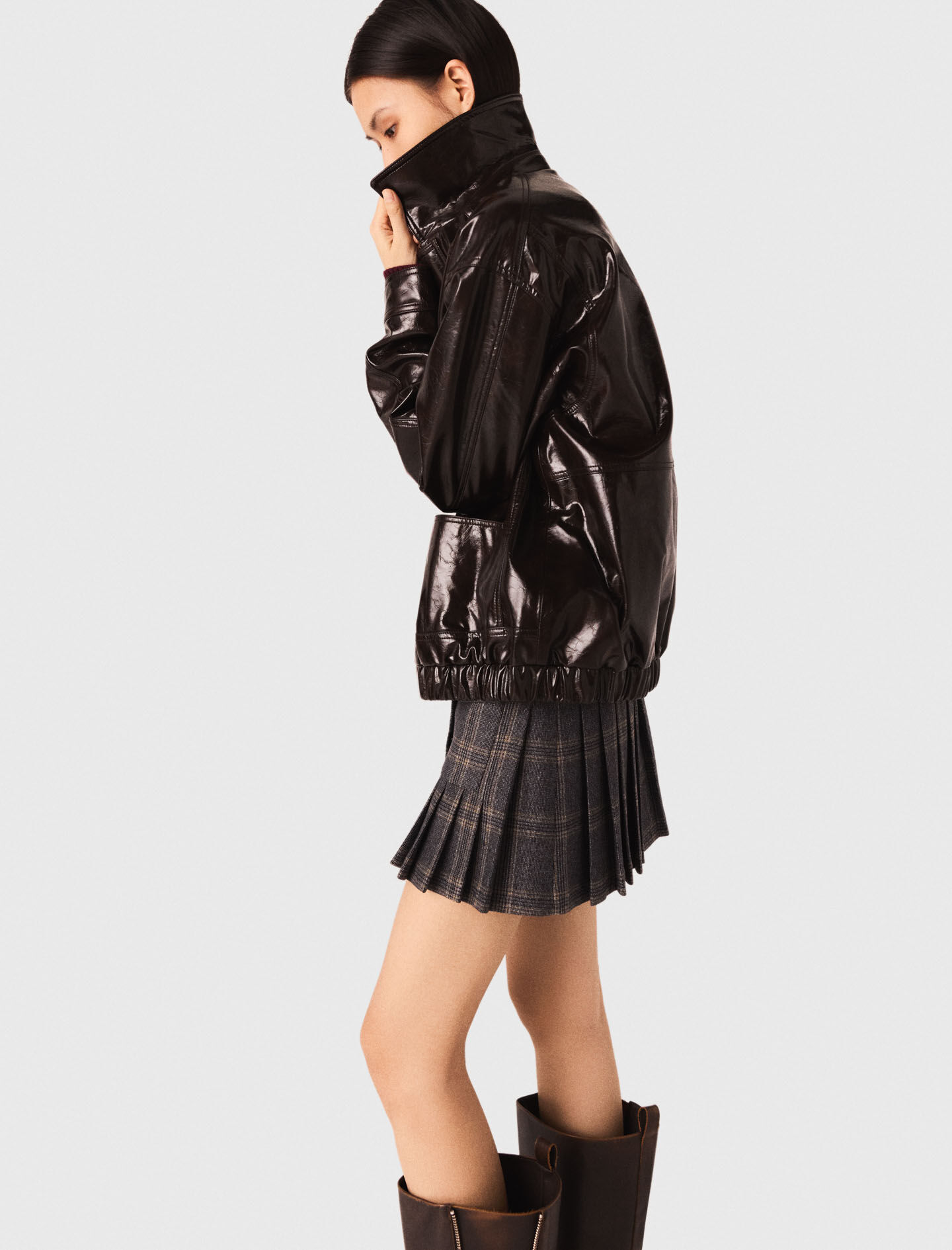 Crackled faux leather jacket Brown For Women | Maje