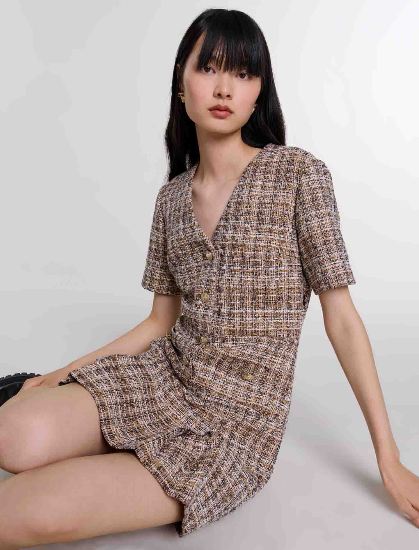 新品入荷 Short tweed dress Brown For Women | Maje ワンピース