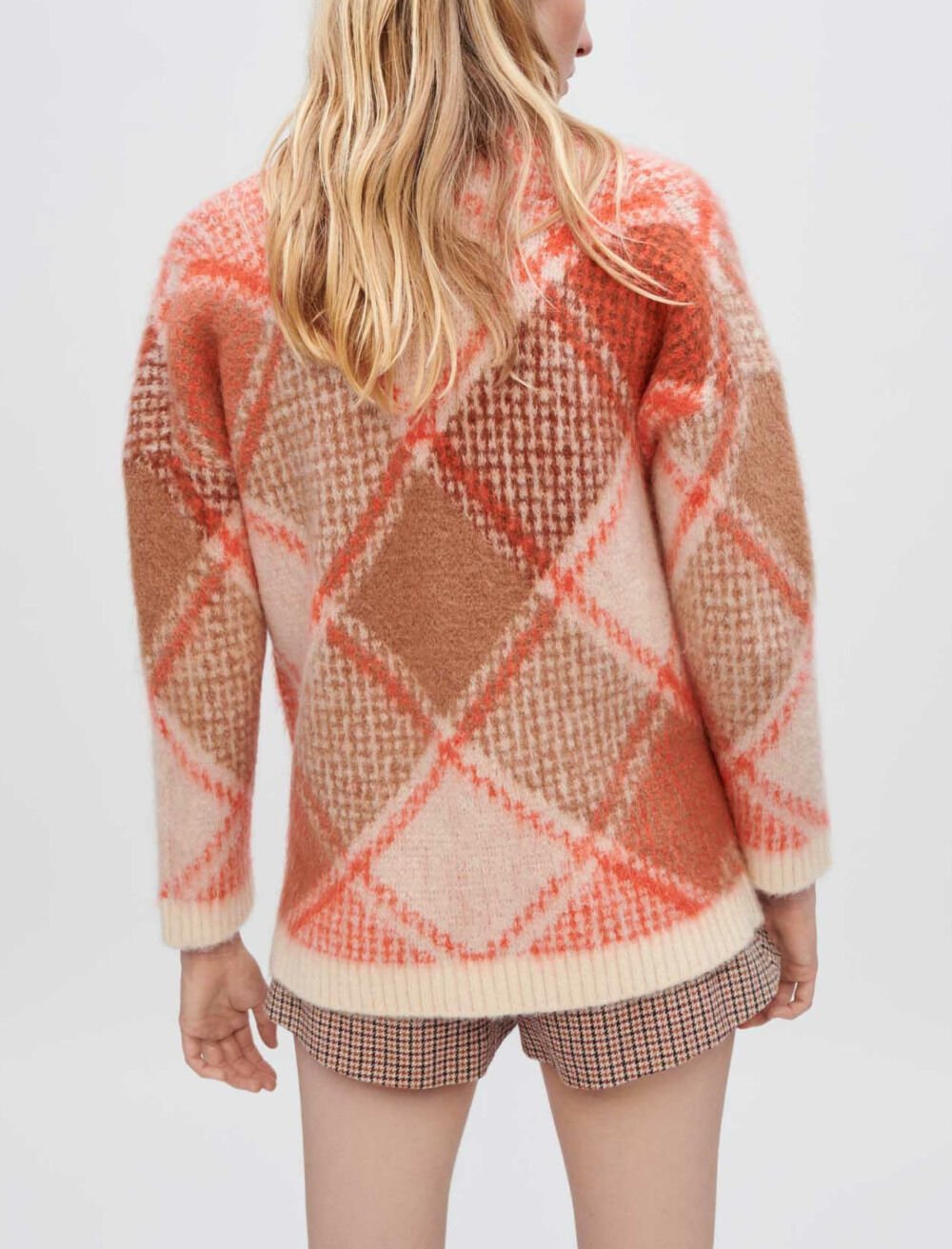 Fluffy diamond jacquard cardigan Yellow / Orange For Women