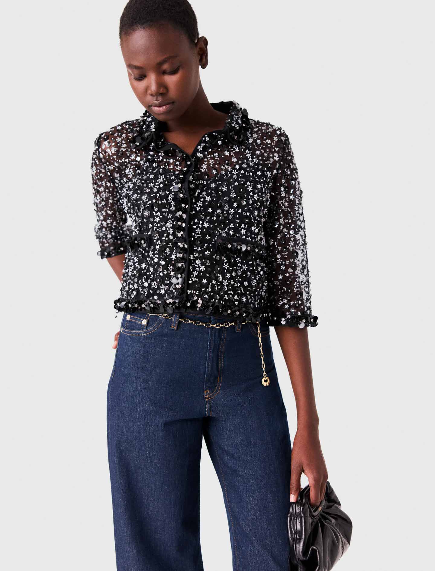 Floral sequin top Black / Gray For Women | Maje