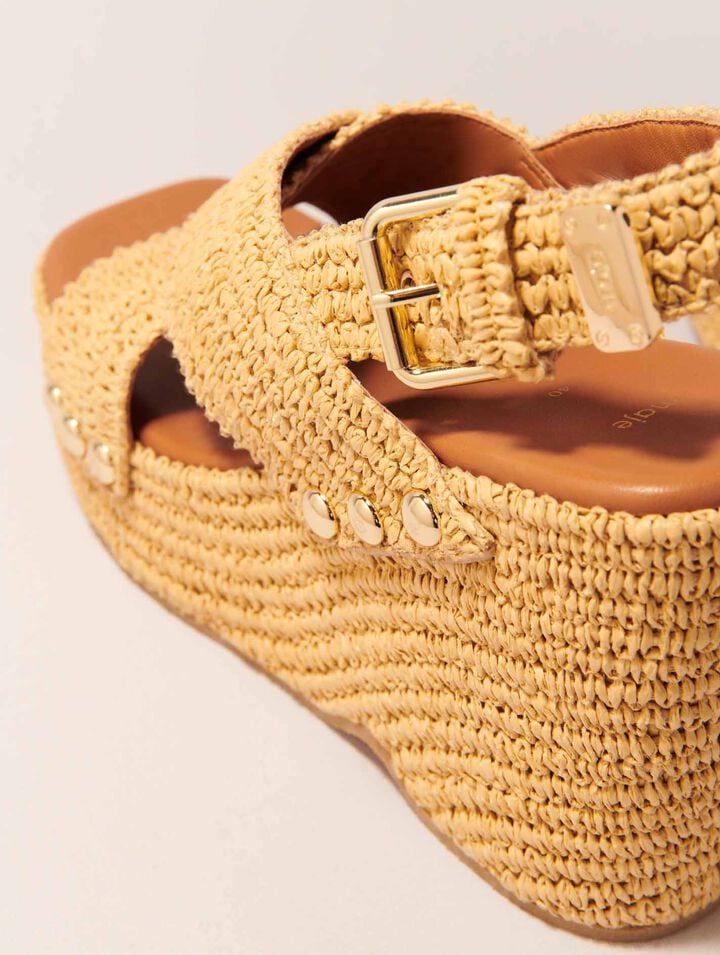 Wedge sandals with raffia effect