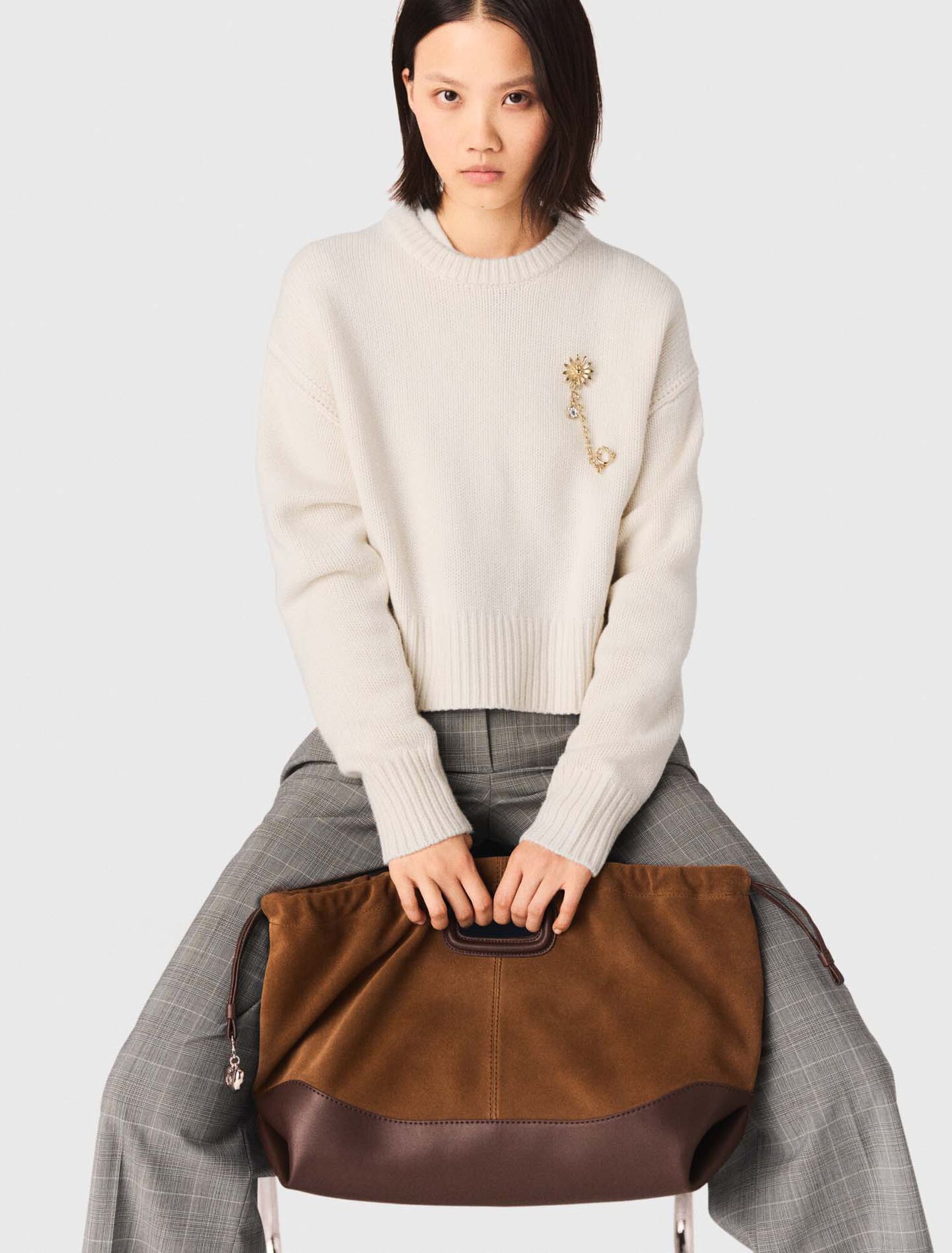 Leather and suede M Tote bag