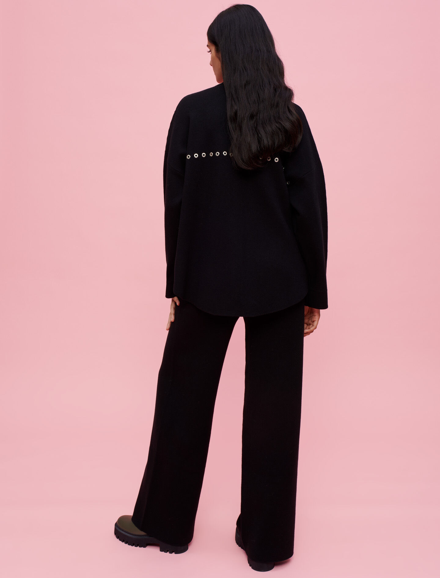 Knit overshirt with eyelets