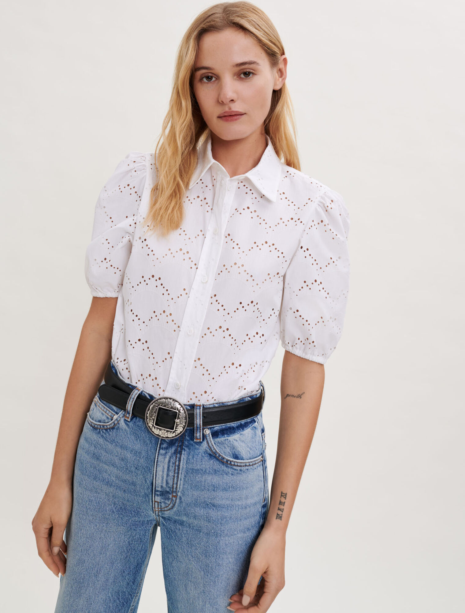 Poplin openwork shirt