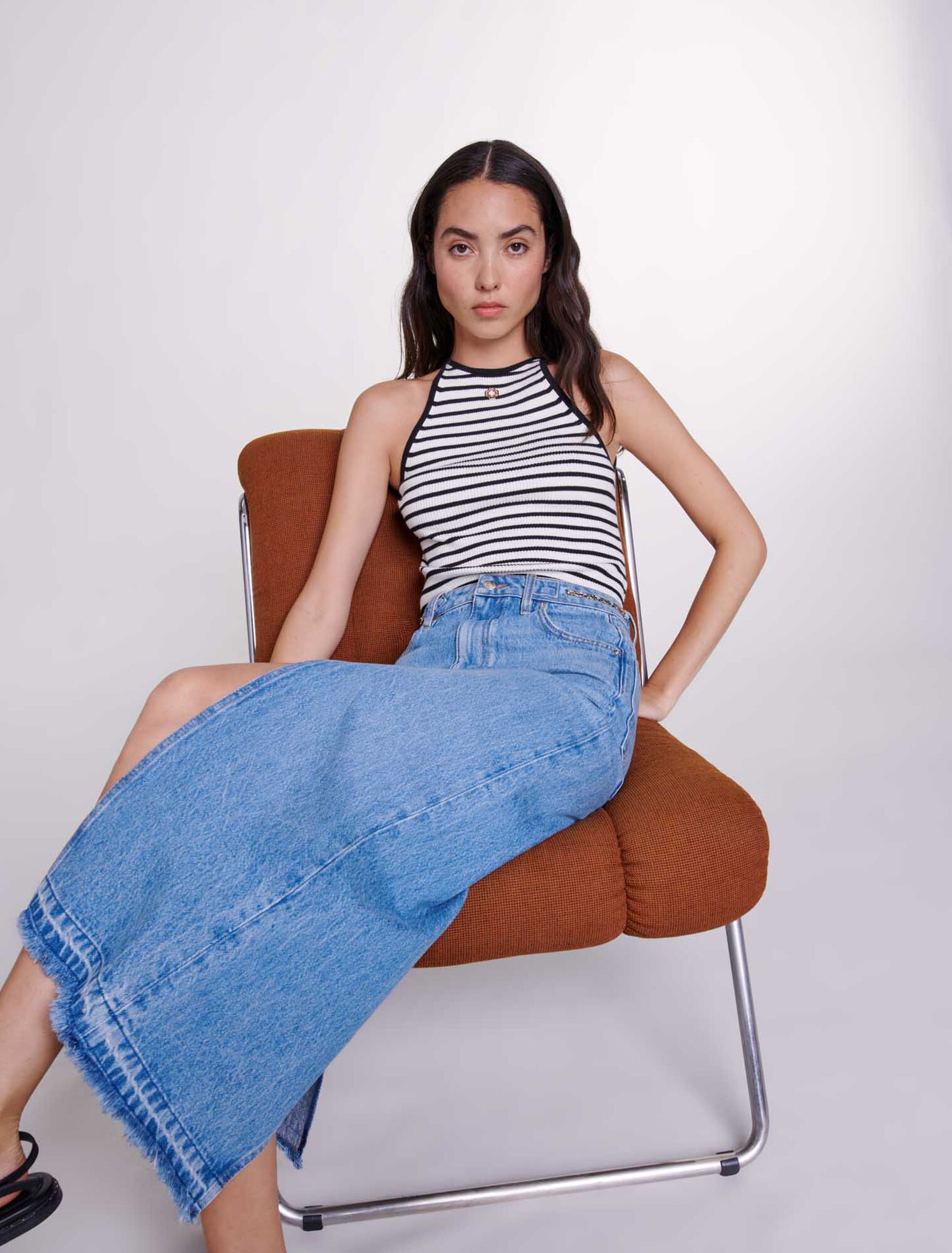 Long denim skirt