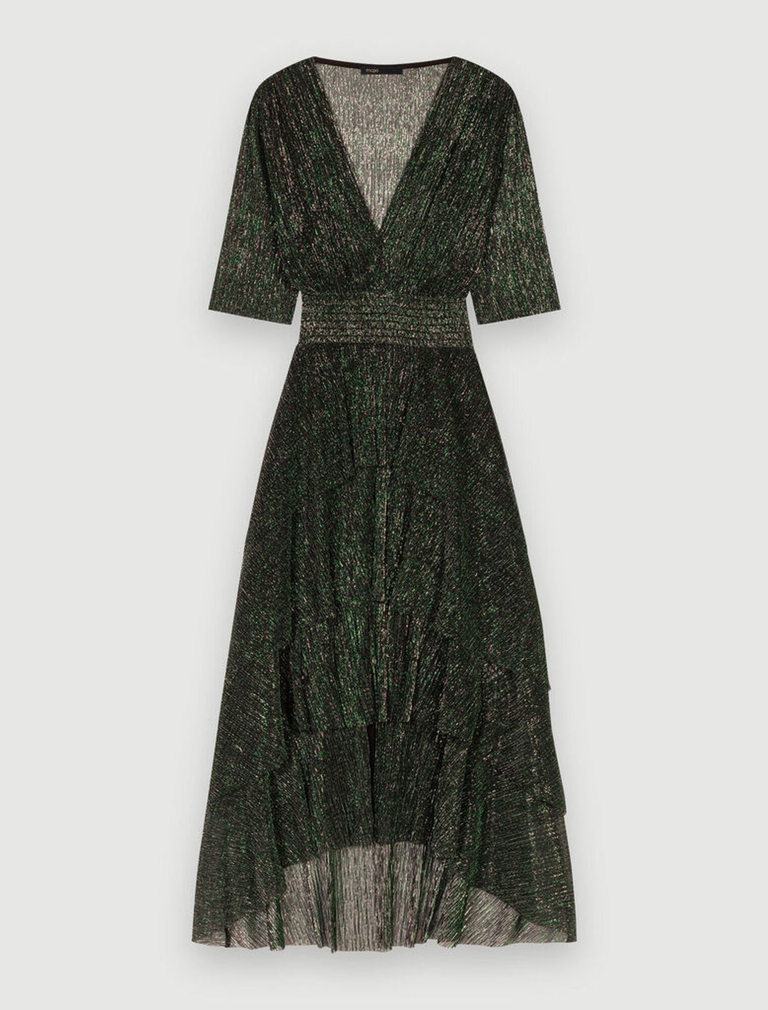 Metallic fiber dress with ruffles