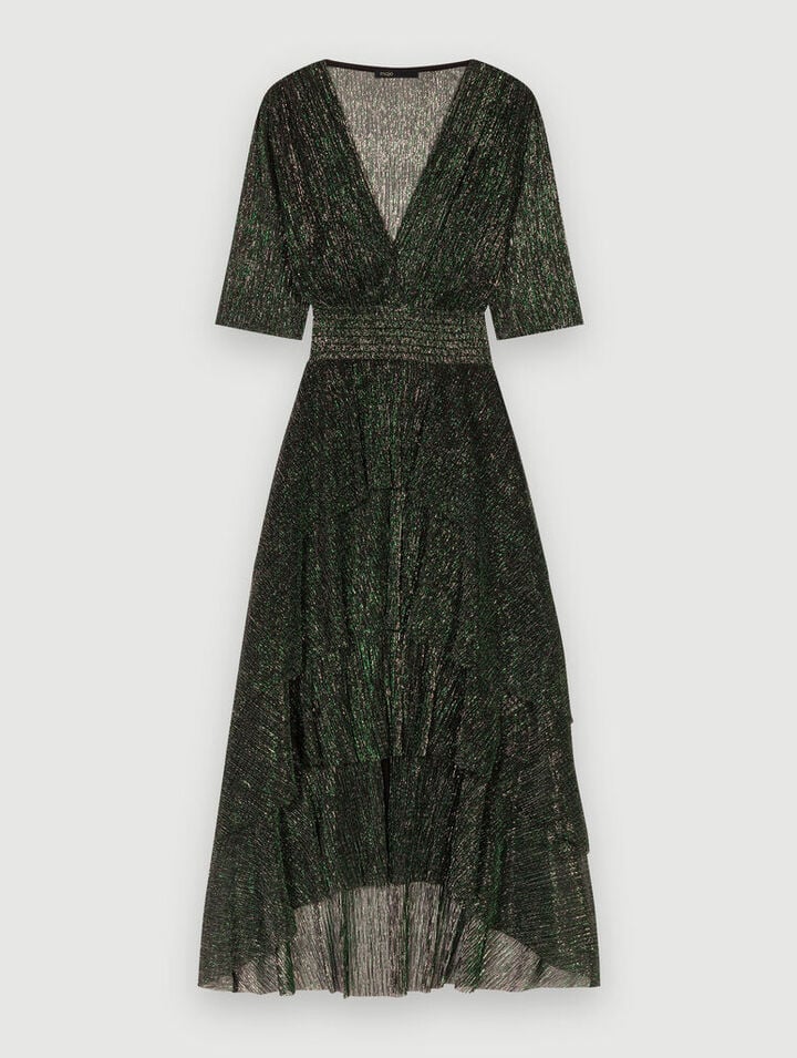 Metallic fiber dress with ruffles