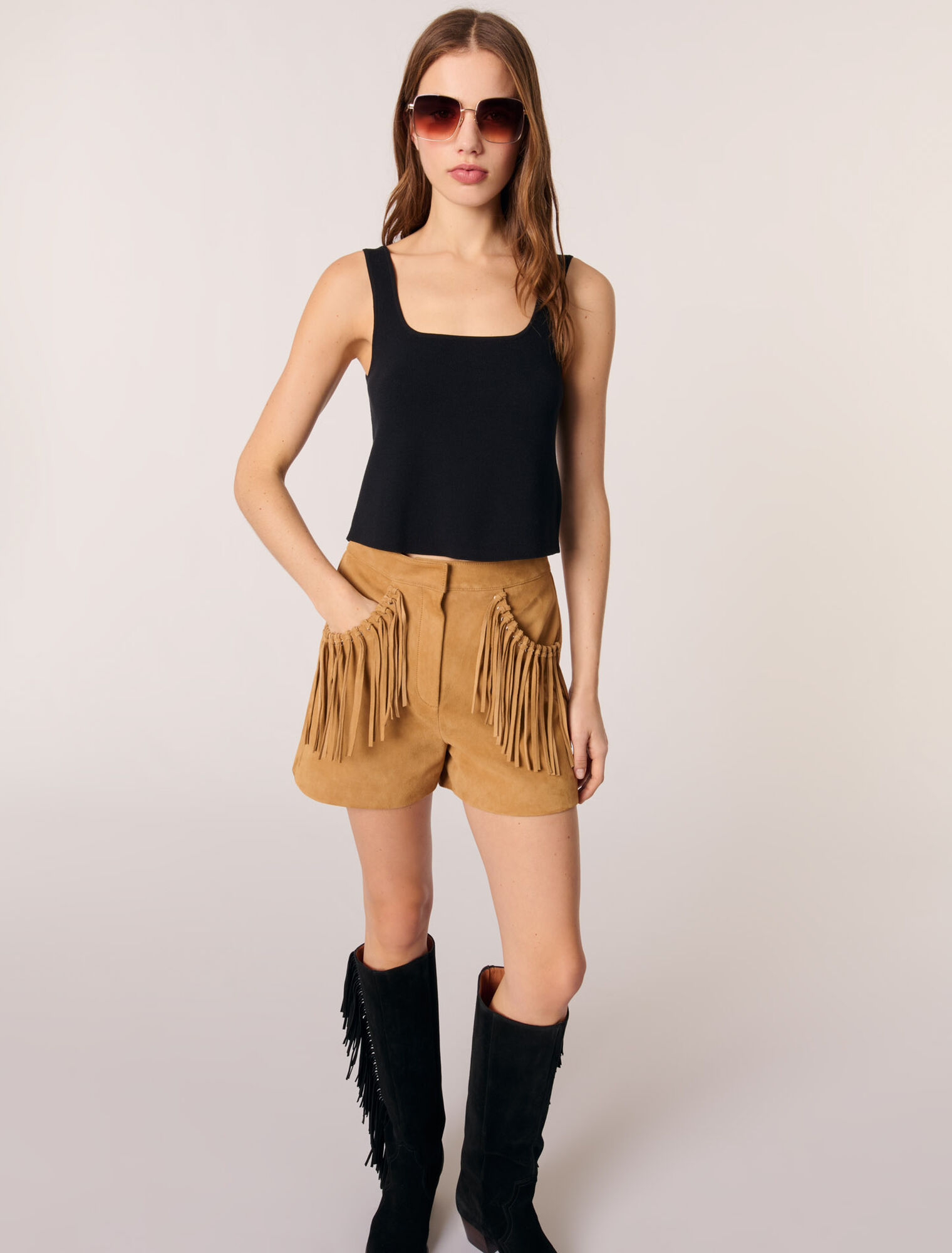 Fringed leather shorts