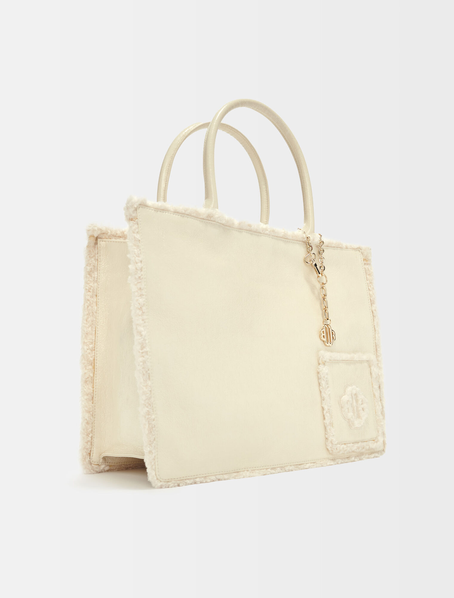 Metallic white and faux fur tote bag